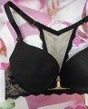 stanik LEMAX Bridget push up czarny z ozdobną koronką na plecach