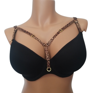 Biustonosz plunge z paskami LEMAX  Savannah - czarny panterka 