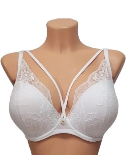 Biustonosz push up z koronką z ozdobnymi paskami LEMAX Celebrity biały