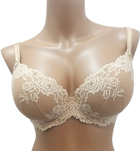 Biustonosz usztywniany LEMAX Princess plunge beżowy koronkowy